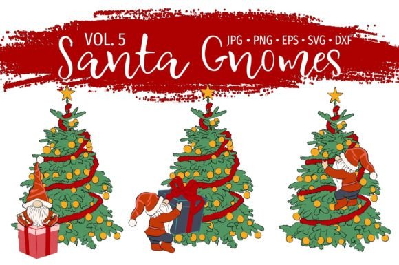 A Festive Bundle of Santa Gnomes and Christmas Tree Graphics