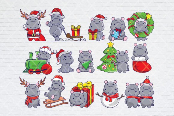 Cute Hippo Christmas Graphics for Festive Illustration Bundles