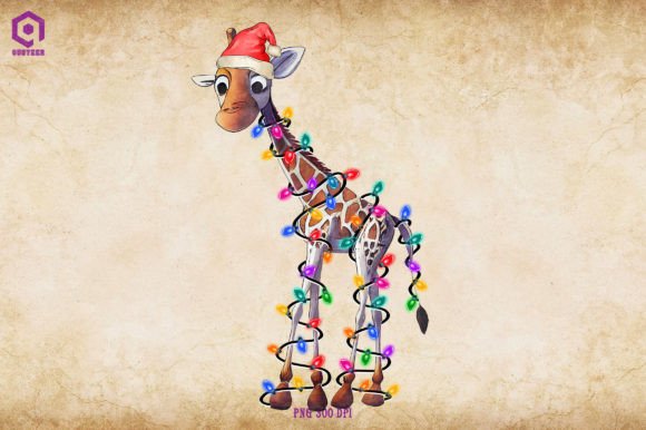 Giraffe Christmas Tree Lights Graphics for Festive Illustrations